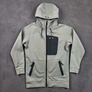 Oakley Tail Fin Hoodie Mens Large Gray Black Full Zip Sweatshirt Jacket